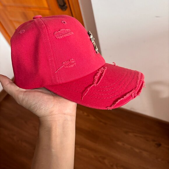 Chrome Hearts Adjustable Distressed Cross Logo Red Sun Hat Unisex - Picture 2 of 5